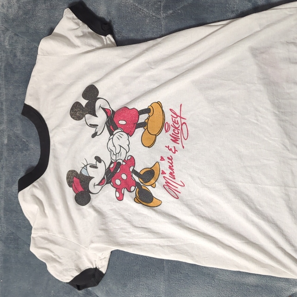 Disney Mickey and Minnie Mouse White T shirt Women's XS